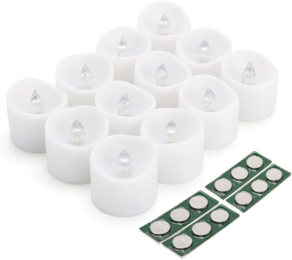 LotFancy Flameless Flickering Candles - Battery Operated Bright LED Tealight Candles Set - Electric Realistic Votive Candles, Warm White, Unscented, Pack of 12