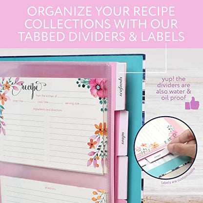 LotFancy 15 Recipe Cards Protectors and 5 Dividers, 18 Labels, Recipe Binder Refills, Durable Sheet Sleeves and Tabbed Dividers, 2 Slots per Page