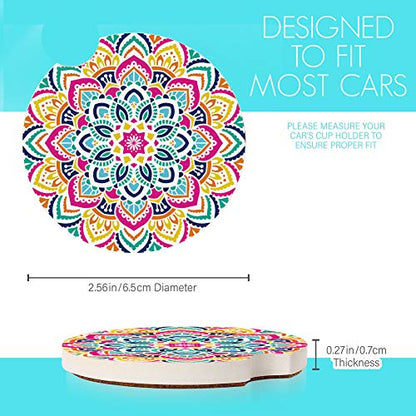 LotFancy Car Coasters Ceramic Absorbent, 2.56 inch Car Cup Holder Coasters for Women Men