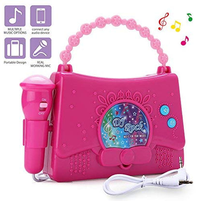LotFancy Karaoke Machine for Kids - Portable Mini Singing Music Player for Girls - Sing Along Boombox with Microphone, AUX Cable and Battery Included, Connect to MP3 Player, iPod, iPhone