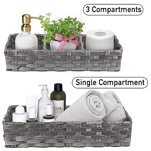 LotFancy Toilet Paper Storage Basket, 2 Pack Woven Toilet Tank Topper Basket, Back of Toilet Storage Basket, Rustic Farmhouse Bathroom Décor, Grey