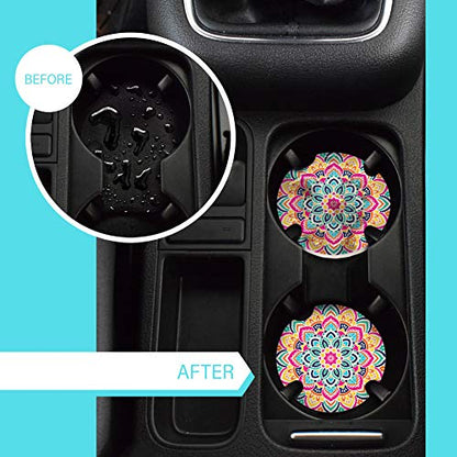 LotFancy Car Coasters Ceramic Absorbent, 2.56 inch Car Cup Holder Coasters for Women Men