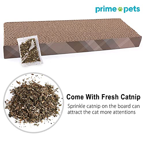 Prime Pets Cat Scratching Pad with Catnip, Corrugated Scratcher Cardboard for Indoor Cats, Reversible Flat Board Kitten Lounge for Furniture Protector