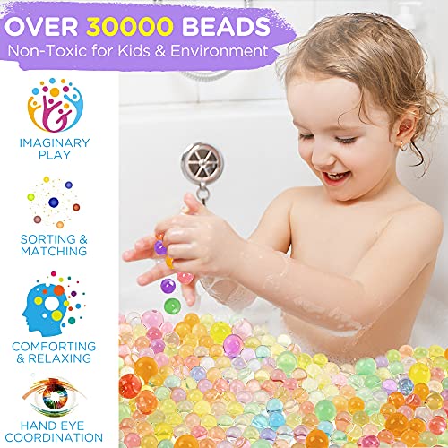 LotFancy Water Beads and Sensory Toys Kit (30000 Small /150 Medium/ 150 Large Water Pearls), Kids Non Toxic Gel Beads Gel Ball with 15 Balloons, 4 Tools for Fine Motor Skill Development, Mixed Color