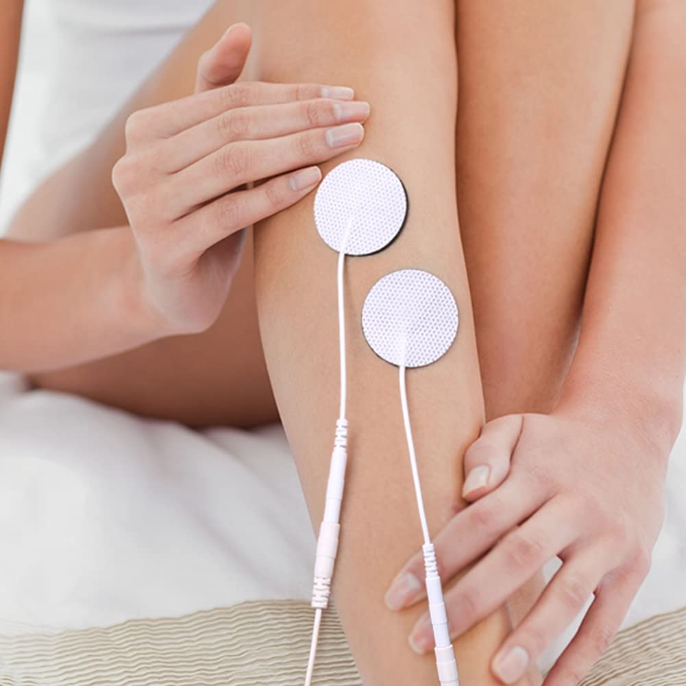 TENS Unit Pads, 40PCS Round Electrodes Pads, 1.25" Reusable Carbon Electrotherapy Pads for EMS Muscle Stimulator, with 2.0 mm Pigtail Connectors