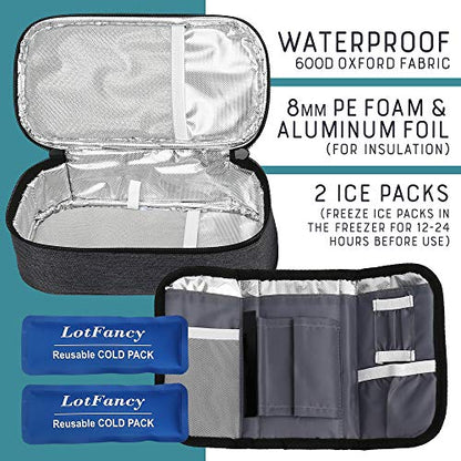 LotFancy Insulin Cooler Travel Case, Insulated Diabetic Medication Cooling Bag with 2 Ice Packs and Temperature Strip - Insulin Pens and Diabetic Supplies Organizer Kit