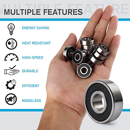 LotFancy Deep-Groove Ball Bearings, 18 Pcs Double Rubber Sealed Roller, Sealed Deep Groove Skate Bearings, (608-2RS, 8mm x 22mm x 7mm), for Longboards, Scooters, Inline Skates, Roller Skates