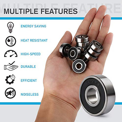 LotFancy Deep-Groove Ball Bearings, 18 Pcs Double Rubber Sealed Roller, Sealed Deep Groove Skate Bearings, (608-2RS, 8mm x 22mm x 7mm), for Longboards, Scooters, Inline Skates, Roller Skates