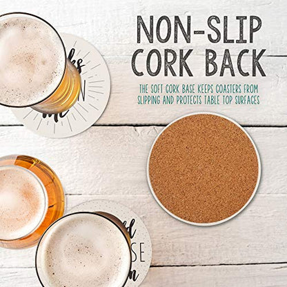LotFancy Funny Coasters for Drinks Absorbent with Holder, 6PCS Ceramic Coasters with Cork Base