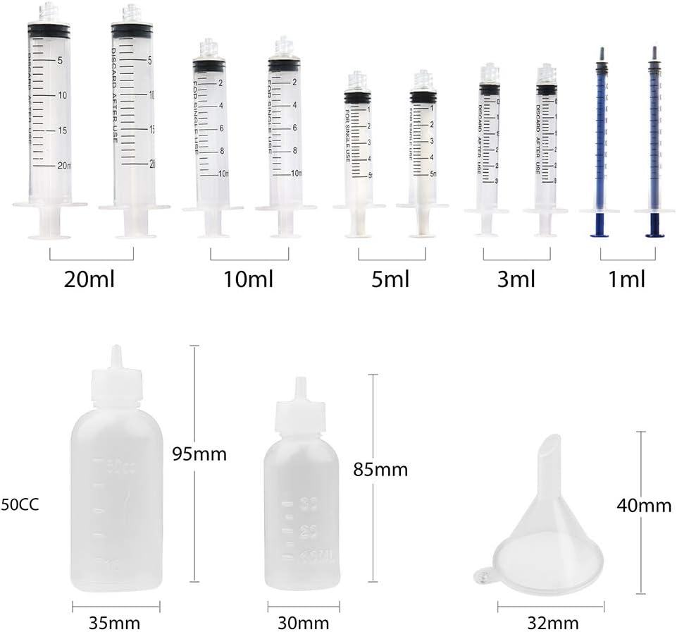 LotFancy 10 Pack Syringe Luer Lock with 14ga 18ga 20ga Blunt Tip Needle and Caps, 1ml 3ml 5ml 10ml 20ml Glue Applicator Syringe for Refilling & Measuring, Oil, E Juice, E Liquid, E Cig, Wood Glue