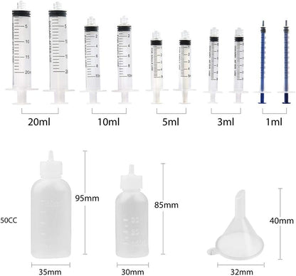 LotFancy 10 Pack Syringe Luer Lock with 14ga 18ga 20ga Blunt Tip Needle and Caps, 1ml 3ml 5ml 10ml 20ml Glue Applicator Syringe for Refilling & Measuring, Oil, E Juice, E Liquid, E Cig, Wood Glue