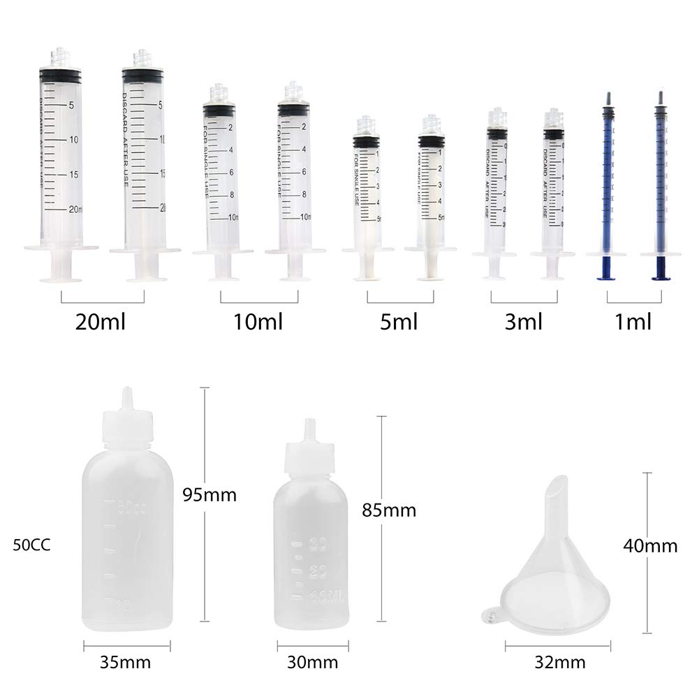 LotFancy 10 Pack Syringe Luer Lock with 14ga 18ga 20ga Blunt Tip Needle and Caps, 1ml 3ml 5ml 10ml 20ml Glue Applicator Syringe for Refilling & Measuring, Oil, E Juice, E Liquid, E Cig, Wood Glue