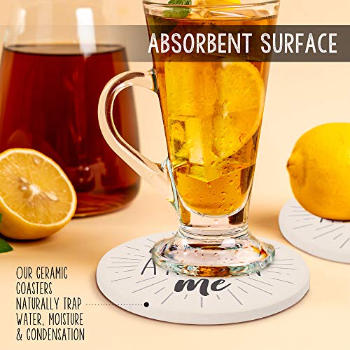 LotFancy Funny Coasters for Drinks Absorbent with Holder, 6PCS Ceramic Coasters with Cork Base