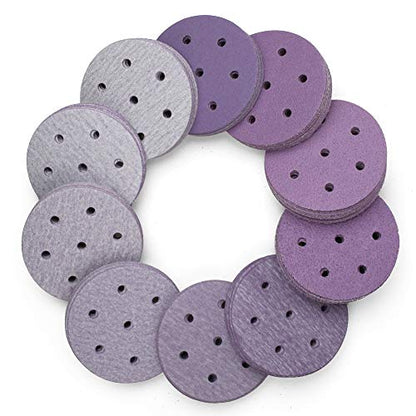 LotFancy 3 Inch 7 Hole Sanding Discs, 100PCS 40 60 80 120 180 220 240 320 400 800 Grit Assorted Professional Sandpaper, Hook and Loop Random Orbital Sander Round Sand Paper