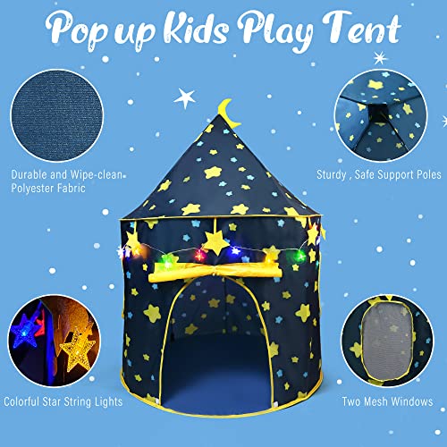 LotFancy Play Tent with Star Lights and Storage Carrying Bag, Pop Up Play Tent House for Kids Toddlers, Indoor and Outdoor Use, Foldable, Portable