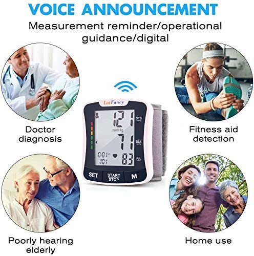 Wrist Blood Pressure Monitor, Talking BP Machine with Voice Broadcast, Cuff (5.3"-8.5"), 2 User, 120 Reading Memory, Automatic Digital BP Gauge, Large LCD Display