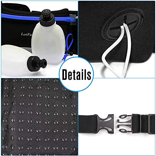 LotFancy Running Belt with Bottle Holder, Hydration Belt for Women Men, Fuel Marathon Waist Pouch for Runners, Reflective Fanny Pack for Any Phone Size