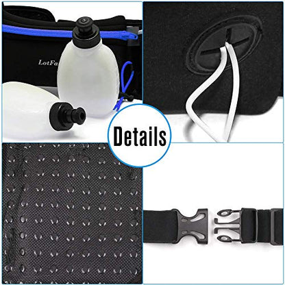 LotFancy Running Belt with Bottle Holder, Hydration Belt for Women Men, Fuel Marathon Waist Pouch for Runners, Reflective Fanny Pack for Any Phone Size