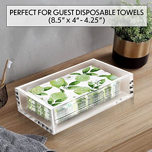 LotFancy Acrylic Guest Towel Napkin Holder, Clear Bathroom Paper Hand Towels Storage Tray for Kitchen or Dining Room