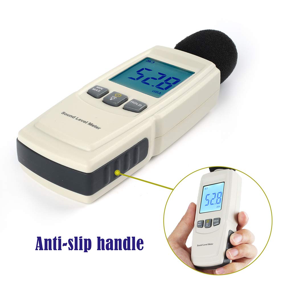 LotFancy Decibel Meter Sound Level Reader, DB SPL Meter Noise Detector, Range 30dba - 130dba with Max/Min Data Hold Function, Large Backlit LCD Display, Self-Calibrated Batteries Included