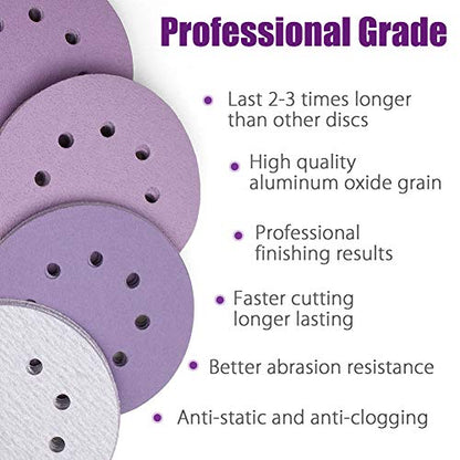 LotFancy Sanding Discs 5 Inch 8 Hole, 100PCS 40 60 80 120 180 220 240 320 400 800 Grit Assorted Professional Sandpaper, Hook and Loop Random Orbital Sander Round Sand Paper