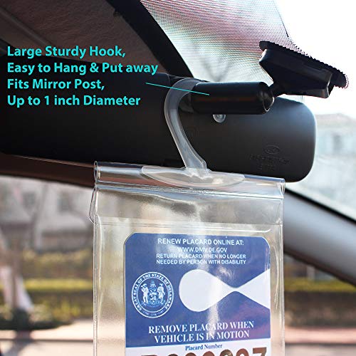 LotFancy Handicap Placard Holder for Auto, Pack of 3, Disabled Parking Permit Sign Holder with Larger Hook