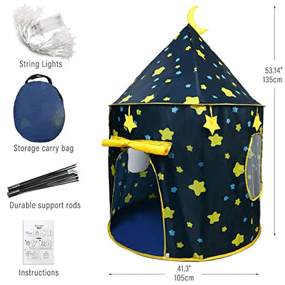 LotFancy Play Tent with Star Lights and Storage Carrying Bag, Pop Up Play Tent House for Kids Toddlers, Indoor and Outdoor Use, Foldable, Portable