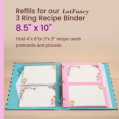 LotFancy 15 Recipe Cards Protectors and 5 Dividers, 18 Labels, Recipe Binder Refills, Durable Sheet Sleeves and Tabbed Dividers, 2 Slots per Page