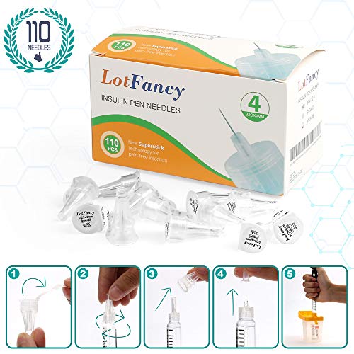 LotFancy Insulin Pen Needles, Pack of 110, 4mm x 32G (5/32”), Diabetic Pen Needles for Insulin Injections