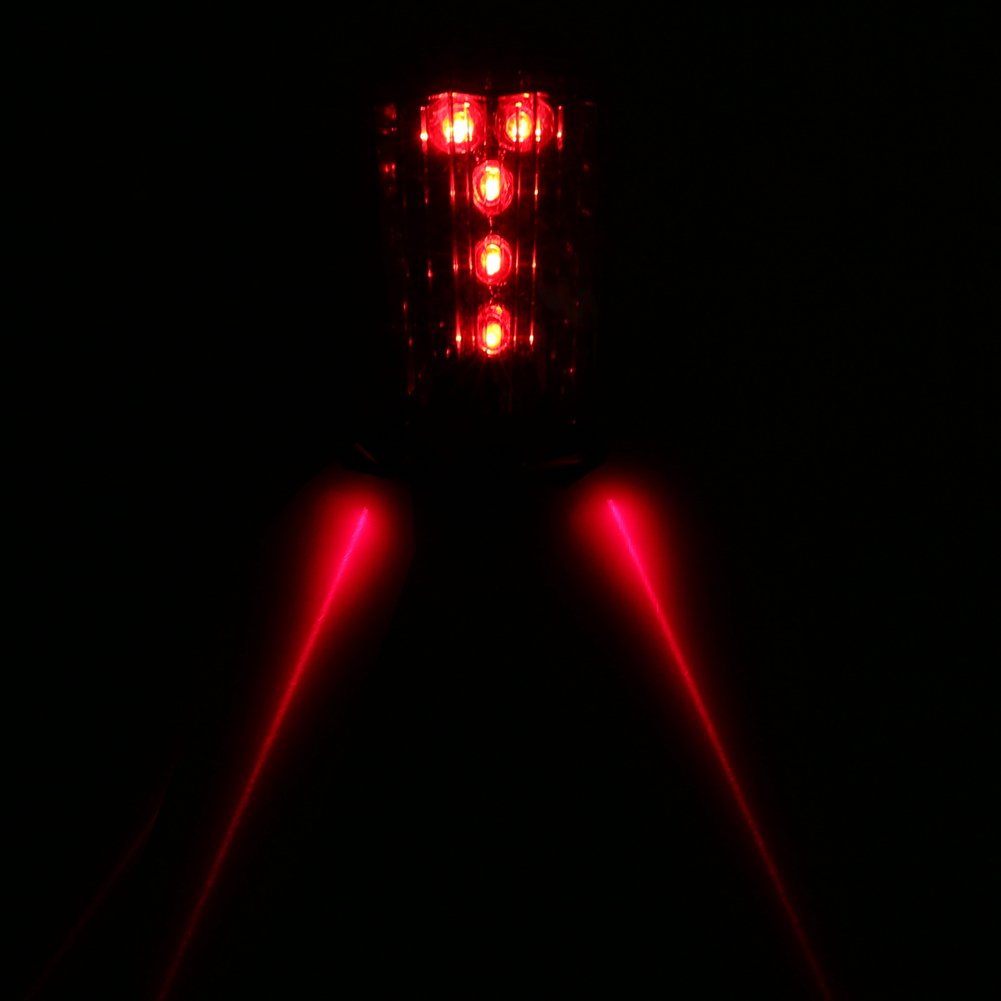 Bike Tail Light by LotFancy - Bicycle Rear Light for Lane Safety - 5 LED & 2 Laser Beam for Cycling Riding Warning