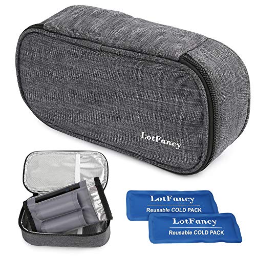 LotFancy Insulin Cooler Travel Case, Insulated Diabetic Medication Cooling Bag with 2 Ice Packs and Temperature Strip - Insulin Pens and Diabetic Supplies Organizer Kit