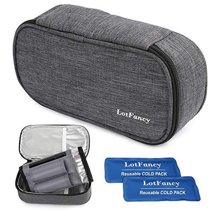 LotFancy Insulin Cooler Travel Case, Insulated Diabetic Medication Cooling Bag with 2 Ice Packs and Temperature Strip - Insulin Pens and Diabetic Supplies Organizer Kit