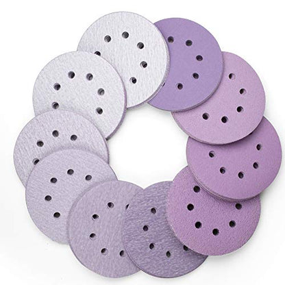 LotFancy Sanding Discs 5 Inch 8 Hole, 100PCS 40 60 80 120 180 220 240 320 400 800 Grit Assorted Professional Sandpaper, Hook and Loop Random Orbital Sander Round Sand Paper