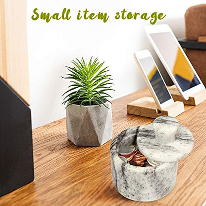 LotFancy Marble Salt Cellar with Lid, 4 FL OZ Natural Salt Box, Storage Container for Pantry, Salt and Pepper Bowls, Salt Holder for Counter, 4.8” x 4.4”
