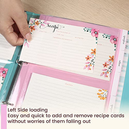 LotFancy 15 Recipe Cards Protectors and 5 Dividers, 18 Labels, Recipe Binder Refills, Durable Sheet Sleeves and Tabbed Dividers, 2 Slots per Page