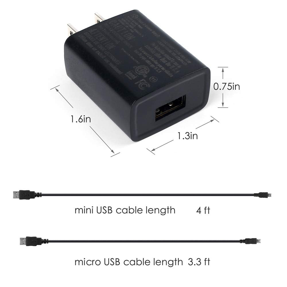 Charger and Data Cable for Texas Instruments TI-84 Plus CE Graphing Calculators, TI 84 Plus C Silver Edition, TI-Nspire CX, TI-Nspire CX CAS, Power Supply Adapter with Mini USB and Micro USB Cable