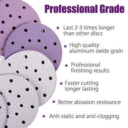 LotFancy Sanding Discs, 6 Inch 17 Hole, 100PCS 40 60 80 120 180 220 240 320 400 800 Grit Assorted Professional Sandpaper, Hook and Loop Random Orbital Sander Round Sand Paper