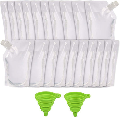 Plastic Liquor Flask Kit 2 Collapsible Silicone Funnels, Concealable And Reusable Runner Alcohol Juice Plastic Liquor Bags