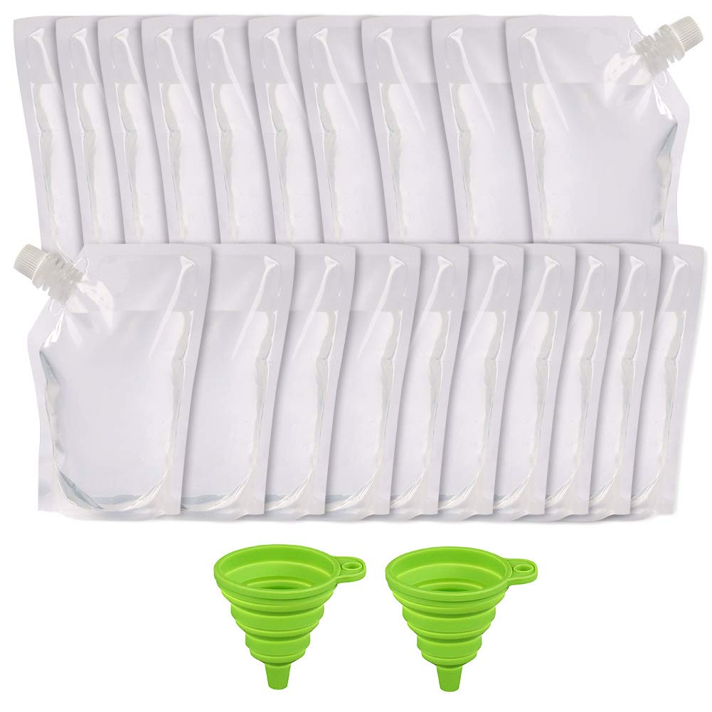 Plastic Liquor Flask Kit 2 Collapsible Silicone Funnels, Concealable And Reusable Runner Alcohol Juice Plastic Liquor Bags