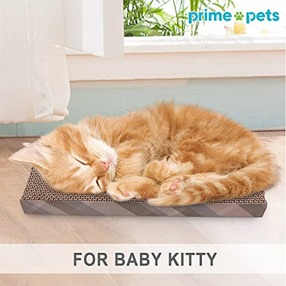 Prime Pets Cat Scratching Pad with Catnip, Corrugated Scratcher Cardboard for Indoor Cats, Reversible Flat Board Kitten Lounge for Furniture Protector