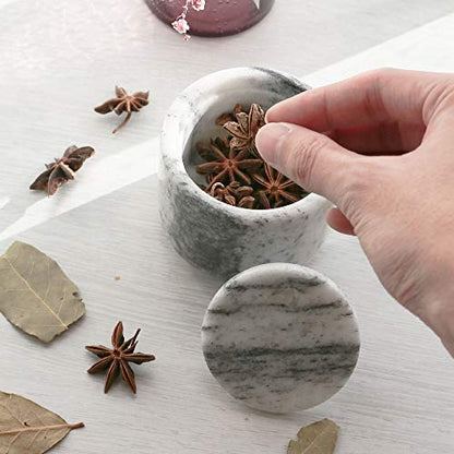 LotFancy Marble Salt Cellar with Lid, 4 FL OZ Natural Salt Box, Storage Container for Pantry, Salt and Pepper Bowls, Salt Holder for Counter, 4.8” x 4.4”