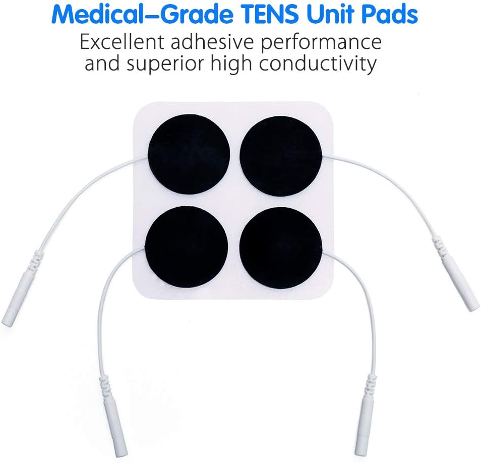 TENS Unit Pads, 40PCS Round Electrodes Pads, 1.25" Reusable Carbon Electrotherapy Pads for EMS Muscle Stimulator, with 2.0 mm Pigtail Connectors