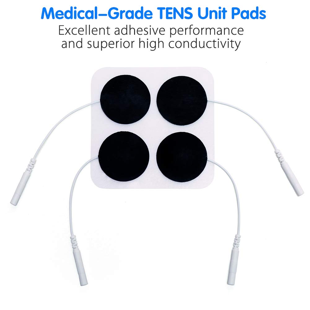 TENS Unit Pads, 40PCS Round Electrodes Pads, 1.25" Reusable Carbon Electrotherapy Pads for EMS Muscle Stimulator, with 2.0 mm Pigtail Connectors