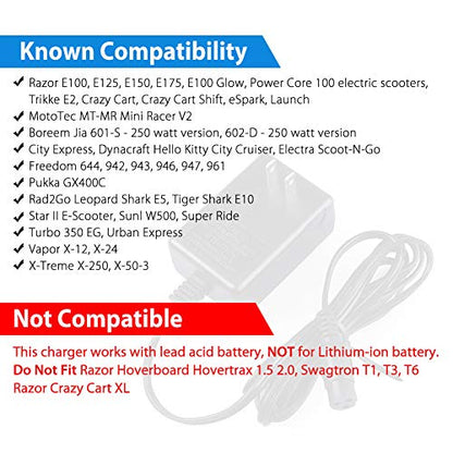 LotFancy 24V 0.6A Scooter Battery Charger for Razor E150, E100, E125, E200, E225, E300, Black