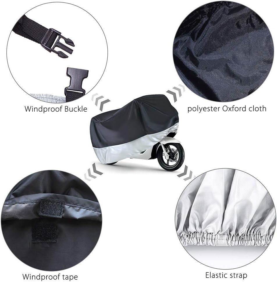 LotFancy Motorcycle Cover - All Weather Deluxe Waterproof Bike Tarp for Scooter Moped Cruiser etc.