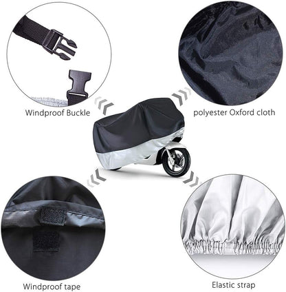 LotFancy Motorcycle Cover - All Weather Deluxe Waterproof Bike Tarp for Scooter Moped Cruiser etc.