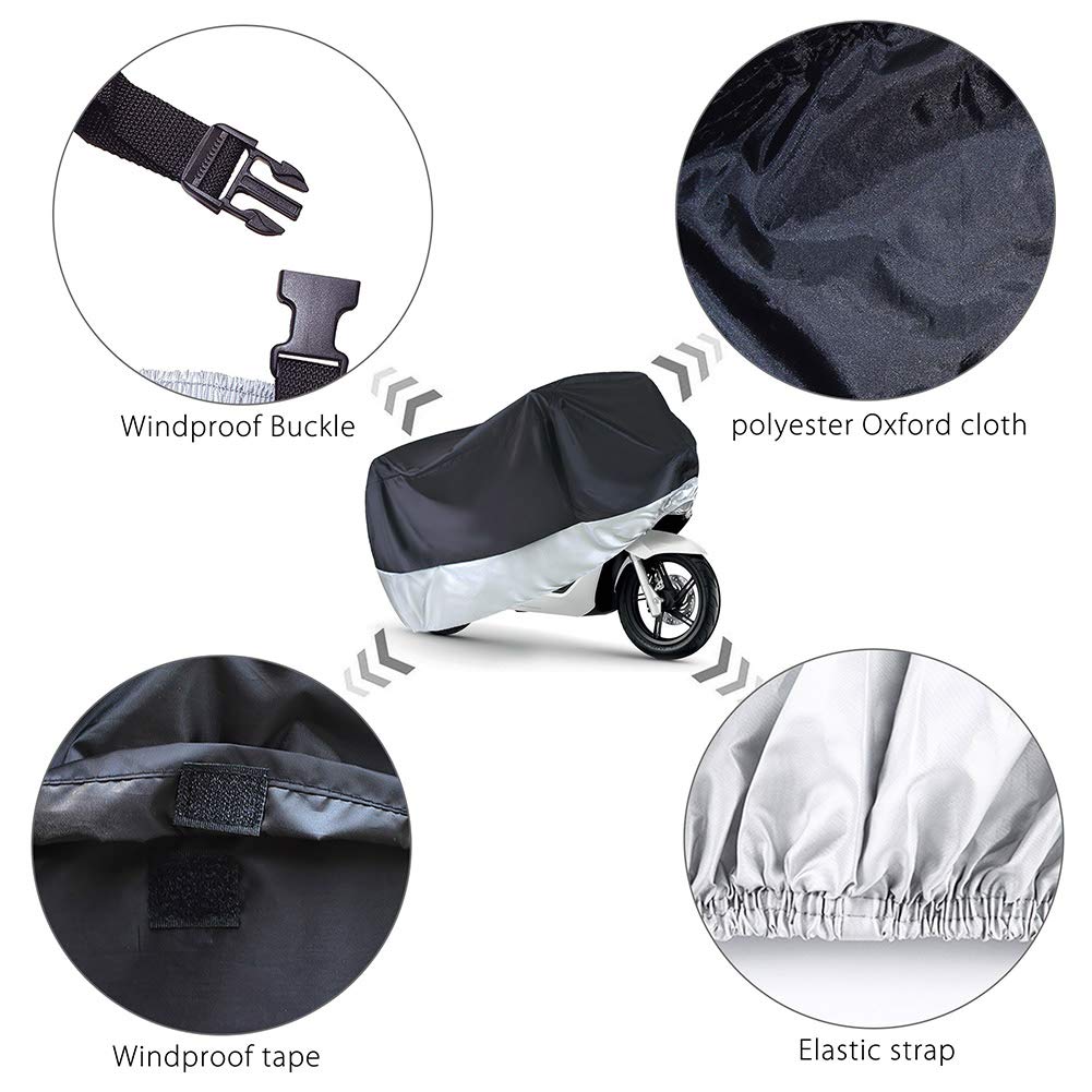 LotFancy Motorcycle Cover - All Weather Deluxe Waterproof Bike Tarp for Scooter Moped Cruiser etc.