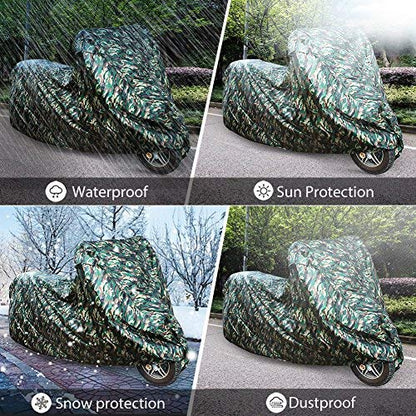 LotFancy Motorcycle Cover - All Weather Deluxe Waterproof Bike Tarp for Scooter Moped Cruiser etc.