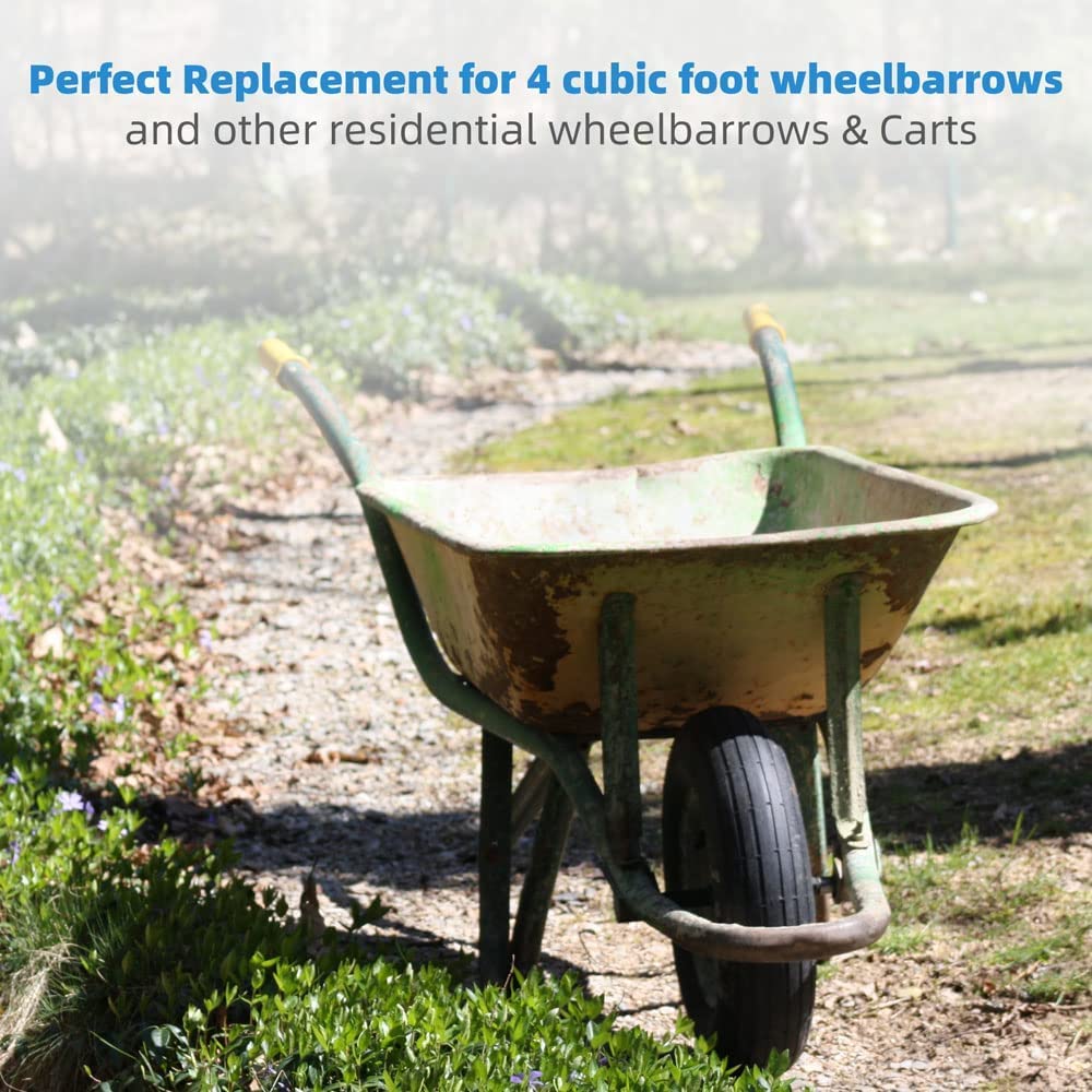 LotFancy 4.00-6 Flat Free Wheelbarrow Tire, 13 inch Solid Rubber Tire Replacement for Wheel Barrel Lawn Cart Garden Wagon