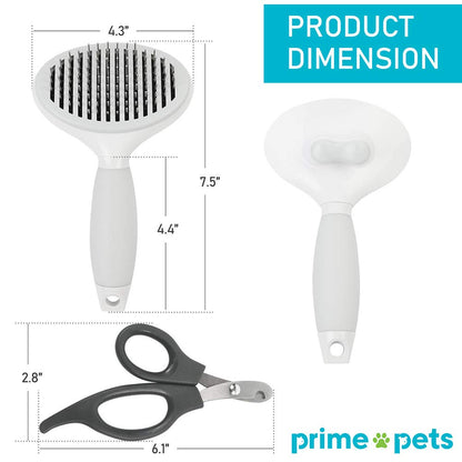 Prime Pets Dog Cat Brush and Nail Clipper, Self-Cleaning Slicker Brush for Shedding and Grooming, Remove Mats, Loose Undercoat or Tangled Hair, for Short or Long Hair Pets